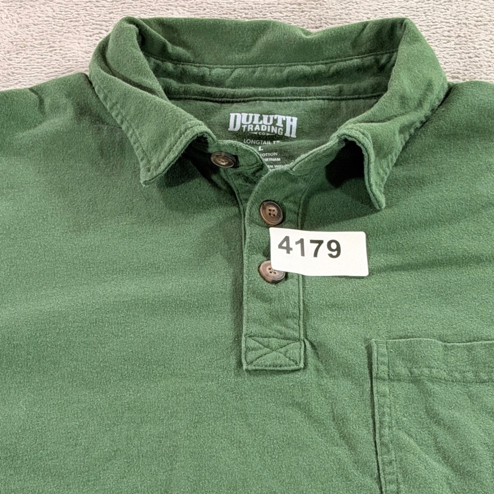 Duluth Trading Co Polo Shirt Mens L Green Longtail T Cotton Pocket 76701
